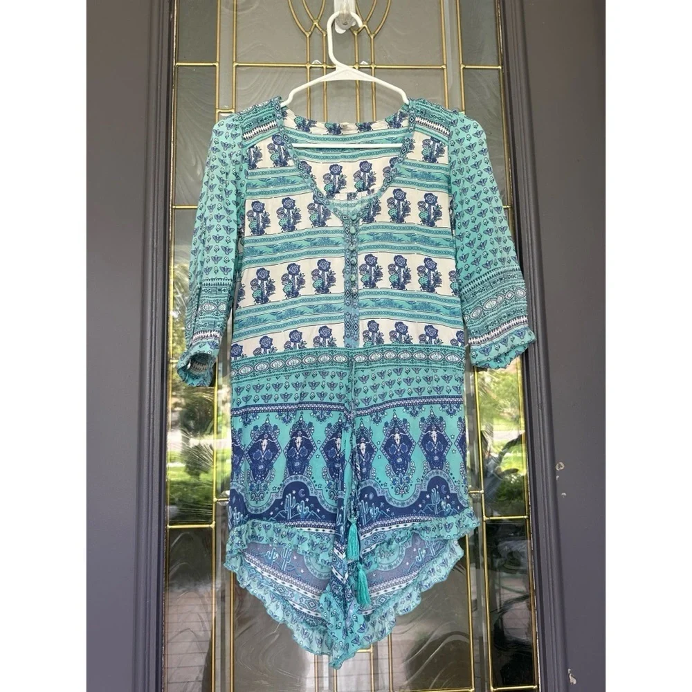 SPELL Sunset Road Romper Turquoise Playsuit - Picture 2 of 8